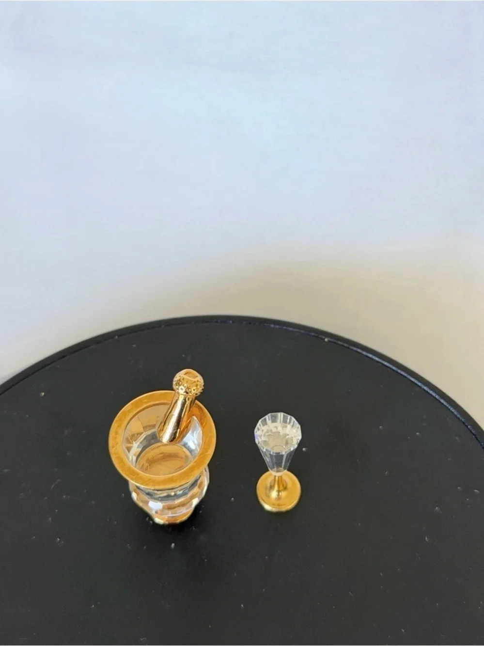 Vintage Mini Champagne Bottle in Ice Bucket w/Wine Flute Glass Swarovski Crystal